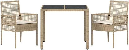 vidaXL Outdoor Square Garden Dining Table 90cm Tempered Glass Modern Patio Furniture UV Resistant Steel Frame Beige and Cream For Balcony Poly Rattan - QUORE