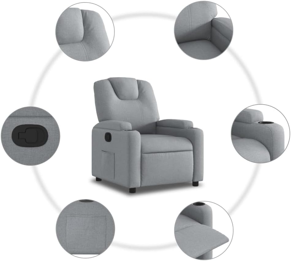 vidaXL Adjustable Chair, Recliner Chair with Backrest, Seat with Padded Armrests, Living Room, Modern, Light Grey, Fabric - QUORE