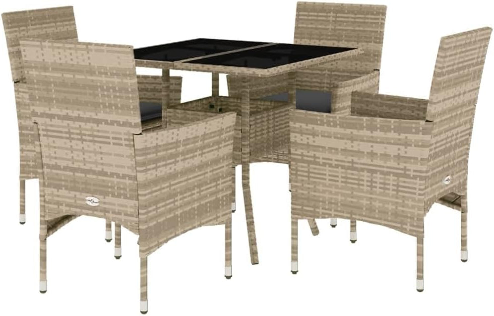 vidaXL 5-Piece Garden Set with Cushions Poly Rattan and Glass Light Grey, Lounge Set, Garden Loungeset, Outdoor Lounge Set, Garden Table, Patio Set, Garden Set Lounge - QUORE