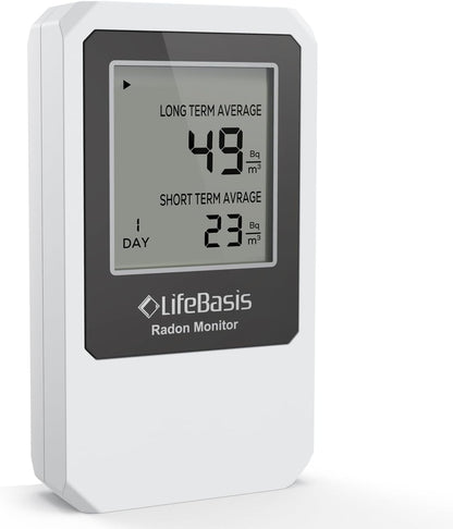 LifeBasis Radondetector, luchtkwaliteitsmonitor, draadloze radonmonitor met scherm voor bewaking van lange en korte tijd, radontester, radonmeter, radon meetinstrument voor kelder en kantoor