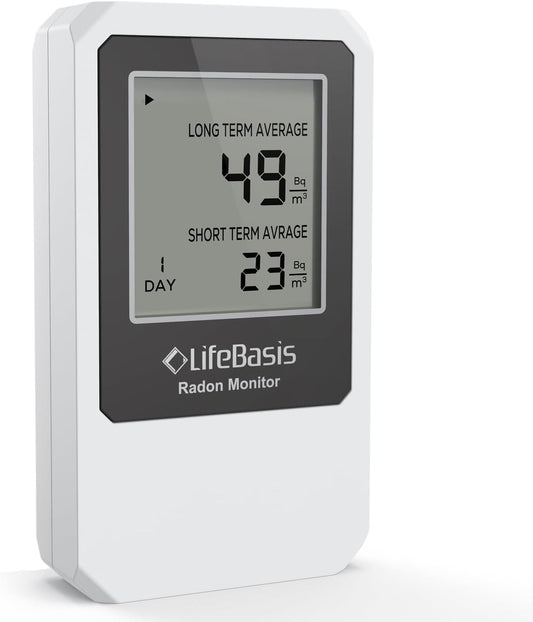 LifeBasis Radondetector, luchtkwaliteitsmonitor, draadloze radonmonitor met scherm voor bewaking van lange en korte tijd, radontester, radonmeter, radon meetinstrument voor kelder en kantoor