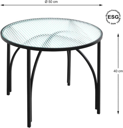 HAKU Bijzettafel zwart, Metaal, veiligheidsglas - Maat: H 40 cm x Ø 50 cm, Stijl: Modern