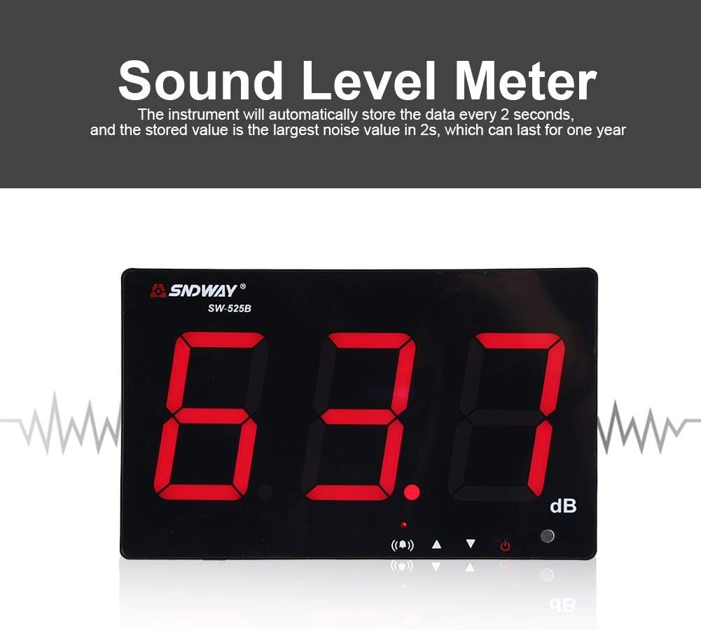 Geluidsniveau Meter – Decibelmeter – Geluidsmeter – Geluidmeter – Ruismeter – Muurhangend Wandmodel – 30-130 dB Meetbereik – 24,4 cm LCD-Scherm Met Alarm & Datalogger