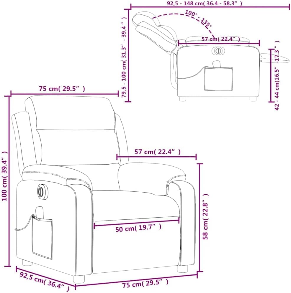 Massagefauteuil Elektrisch – Massagestoel – Relaxfauteuil – Verstelbare Loungestoel – Fluwelen Fauteuil – 6-Punts Vibratiemassage – Elektrisch Verstelbaar Tot 135°