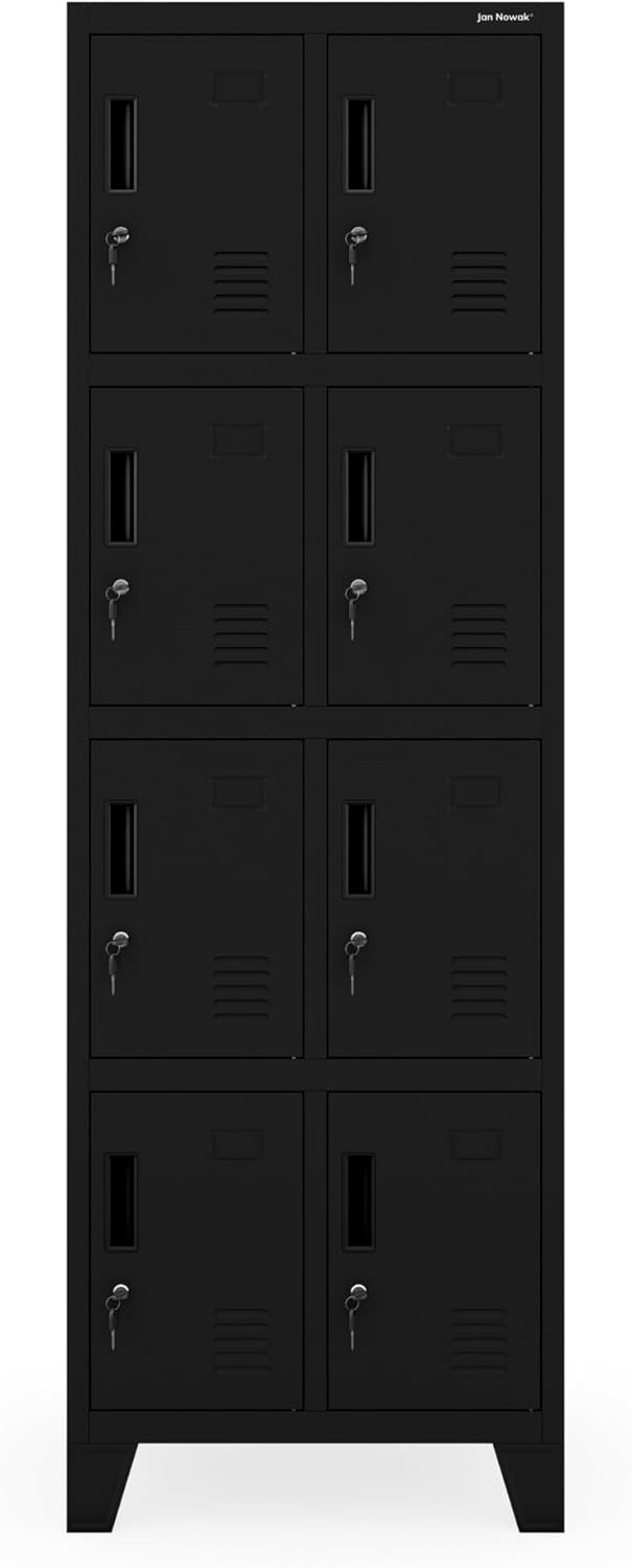 Jan Nowak metalen school locker met 8 afzonderlijke vakken afsluitbare spindkast voor school en kleedruimte met ventilatie etikethouders en sloten compacte lockerkast 172 x 56 x 45 cm - QUORE