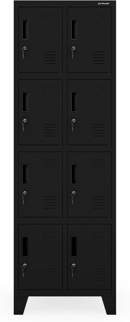 Jan Nowak metalen school locker met 8 afzonderlijke vakken afsluitbare spindkast voor school en kleedruimte met ventilatie etikethouders en sloten compacte lockerkast 172 x 56 x 45 cm - QUORE