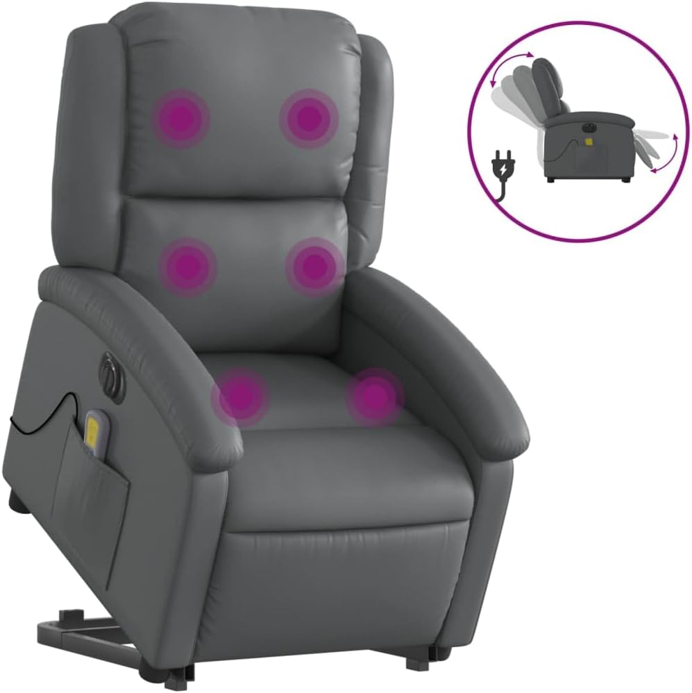 Electric Folding Massage Chair Made of Faux Leather Grey Relax Chair Recliner Chair Electric Relax Chair - QUORE