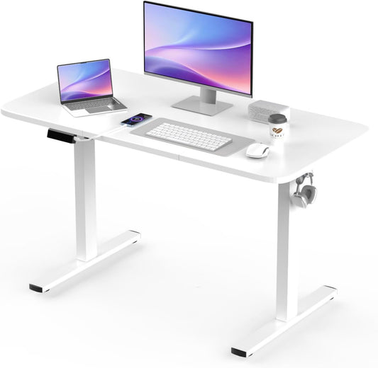 Desk, Height Adjustable, Electric, 120 x 60 cm, Computer Table with Memory Control, Ergonomic Standing Desk, White - QUORE