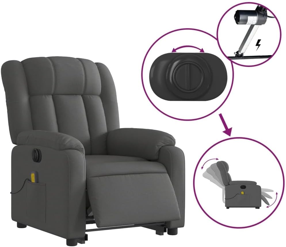 Massagestoel – Relaxfauteuil – TV Stoel – Verstelbare Stoel – Sta-op Hulp – Elektrisch Kantelbaar – 6-Punts Vibratiemassage – Donkergrijze Stof