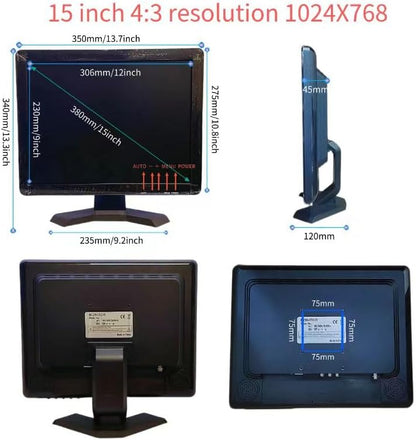 15 Inch Professioneel Capacitief Touchscreen Bewakingsdisplay – Monitor – CCTV-Monitor – Beveiligingsmonitor – PC-Monitor – 1024 x 768 Resolutie – HDMI/VGA/USB/AV/BNC Aansluitingen