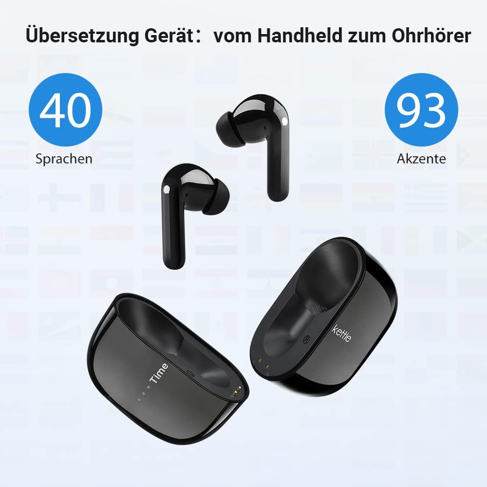 Timekettle M3 vertalingsapparaat, tweeweg vertaler-oordopjes met app voor 40 talen en 93 dialecten, online & offline spraakvertalers voor expats op reis, compatibel met iOS en Android
