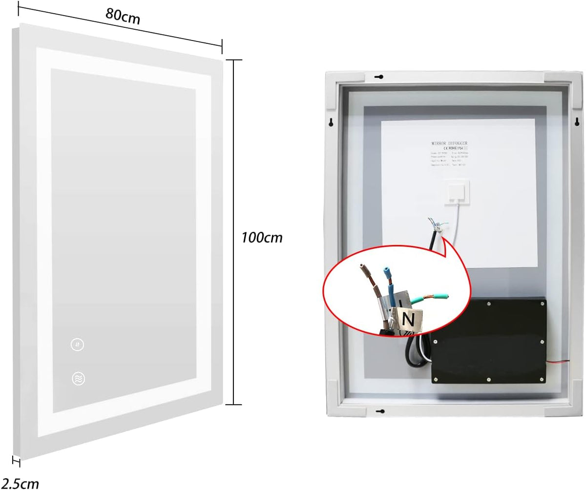 SaniteModar LED Bathroom Mirror 80 x 100 cm, Bathroom Mirror with Anti-Fog Wall Mirror with Light - QUORE