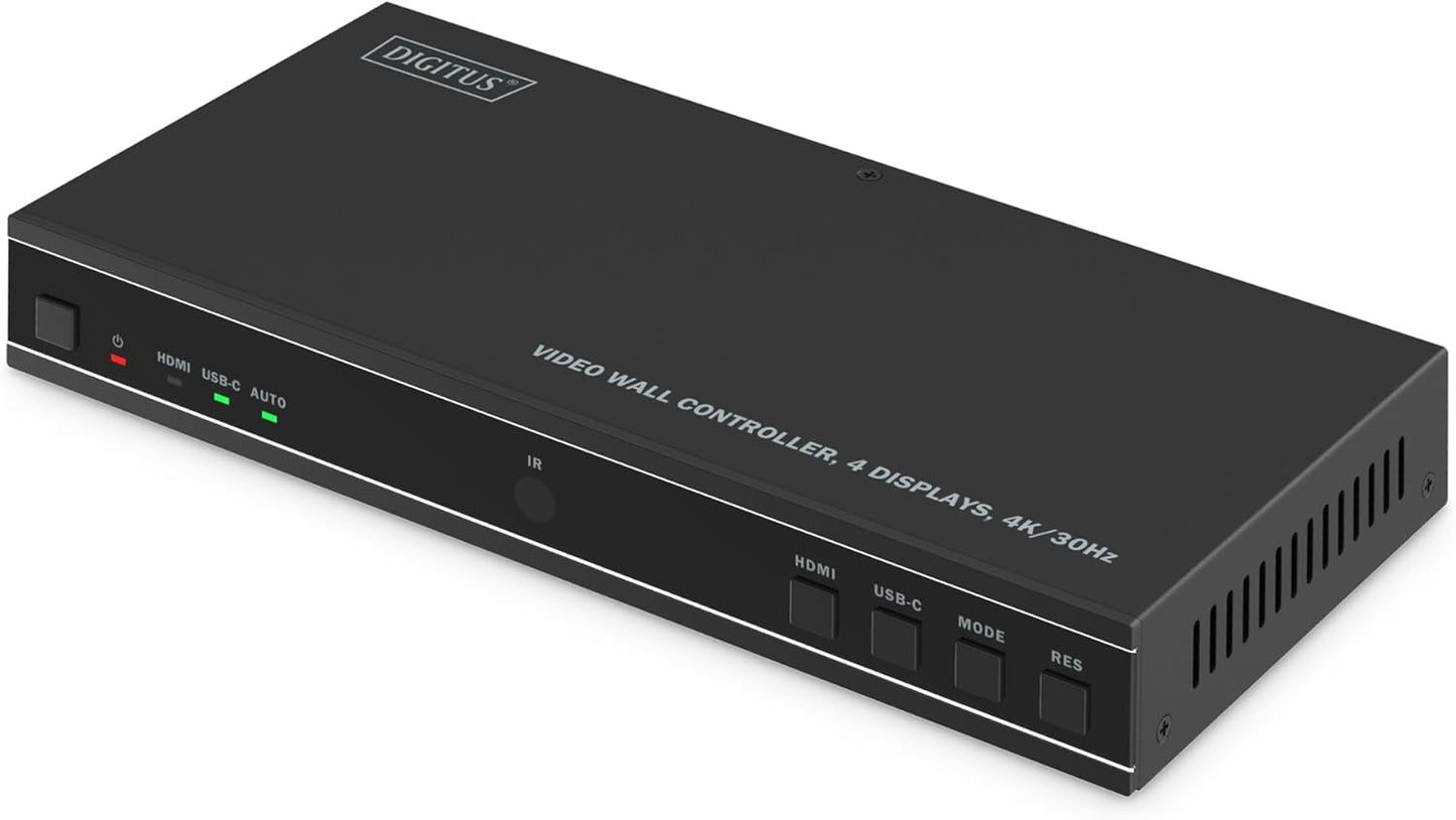 DIGITUS DS-55358 – HDMI-videowallcontroller – Ingangssignaal UHD 4k 60 Hz via HDMI 2.0 of USB-C – Uitgang 4k 30 Hz – Inclusief afstandsbediening – Weergavemodi 1x1, 2x1, 3x1, 4x1, 1x2, 1x3, 1x4, 2x2