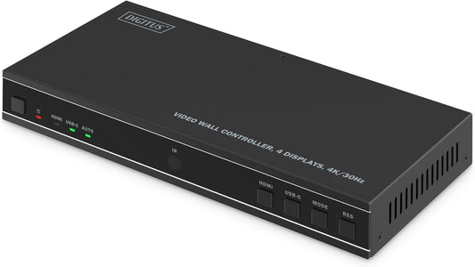 DIGITUS DS-55358 – HDMI-videowallcontroller – Ingangssignaal UHD 4k 60 Hz via HDMI 2.0 of USB-C – Uitgang 4k 30 Hz – Inclusief afstandsbediening – Weergavemodi 1x1, 2x1, 3x1, 4x1, 1x2, 1x3, 1x4, 2x2