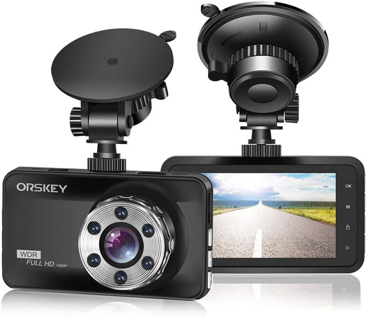 ORSKEY Dashcam 1080P Full HD Autocamera DVR Dashboardcamera Videorecorder Autocamera Dashcam voor auto’s Groothoek WDR met 3.0" LCD-scherm Nachtzicht Bewegingssensor en G-sensor
