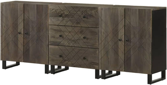 vidaXL 3-piece Dressers 60x33x75 cm solid mango wood black - QUORE