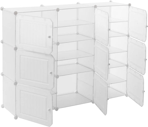 Shoe Cabinet - Shoe Rack - Portable Shoe Rack - 36 Pairs of Shoes - DIY Shelf Organizer - Plastic Shoe Cabinet - with Doors - Entrance - White