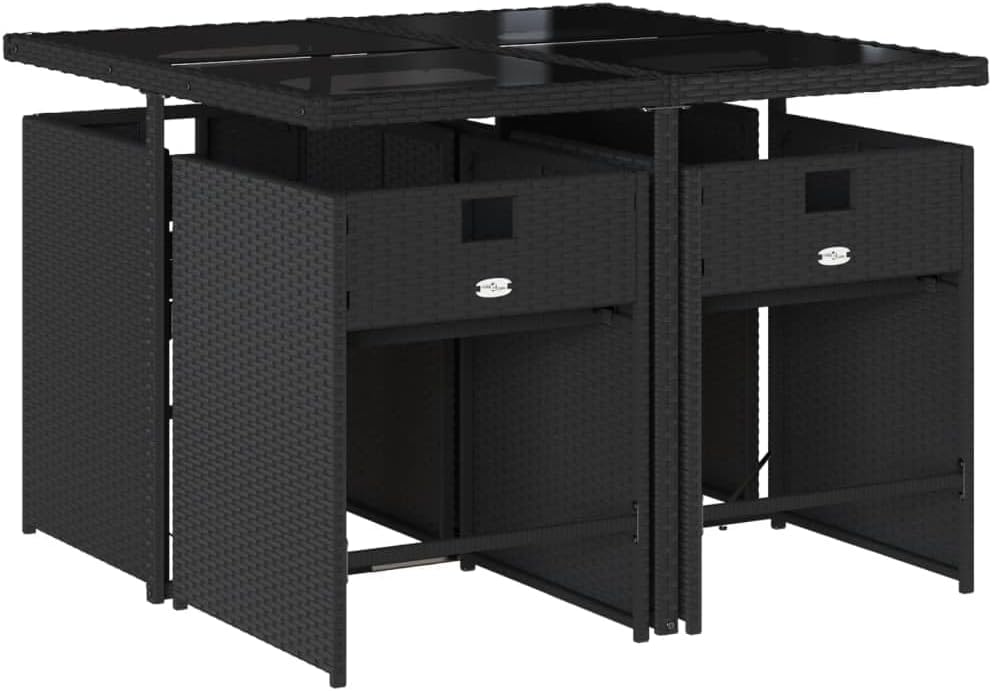 Gecheer 5-delige polyrotan zitgroep, tuingereedschap voor 4 personen, rotan tuinmeubelset, balkonmeubelset, balkon lounge, tuingarnituur set, tuintafelset, terrasmeubelset, kussens, zwart - QUORE