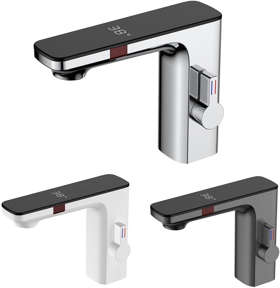 Smart Sensor Wastafelkraan, Badkamer Wastafel Sensor Kranen Digitaal Display Screen Warm Koud Water Mengkraan, Touchless Automatische Kraan 1/2" (Chroom)