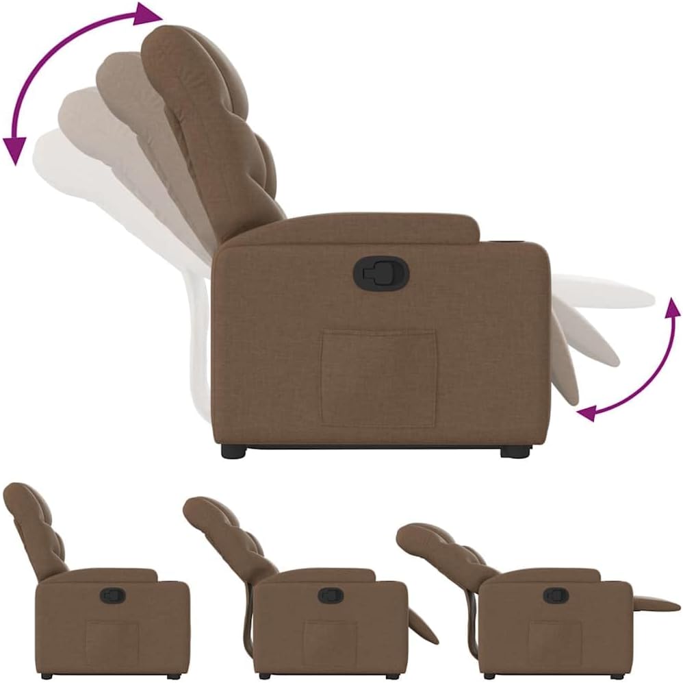 Relaxstoel – Opstahulp Stoel – Tv Stoel – Ligstoel – Fauteuil – Handmatig Verstelbare Ligfunctie – Bruine Stof