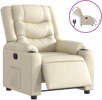 Relaxstoel – Elektrische Relaxstoel – Tv-Stoel – Ligstoel – Fauteuil – Crèmekleur – Kunstleer – Elektrisch Kantelsysteem – Maximaal 135 Graden Ligfunctie