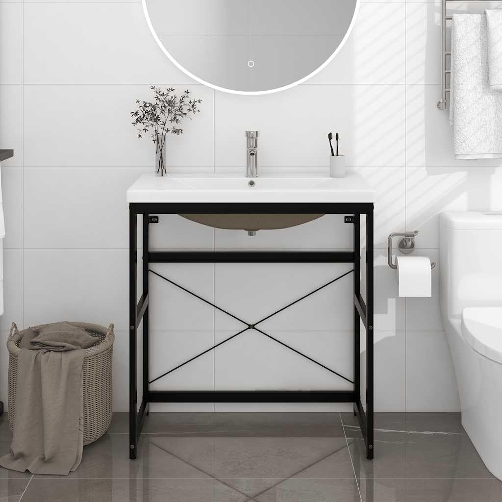 vidaXL Basin frame with washbasin iron black - QUORE