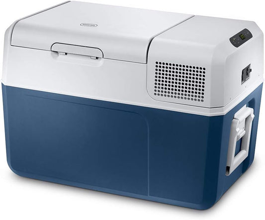 Mobicool MCF60, elektrische compressor-koelbox, 58 l, 12/24/230 V, mini-koelkast voor auto, vrachtwagen, boot, camper en stopcontact, blauw/wit