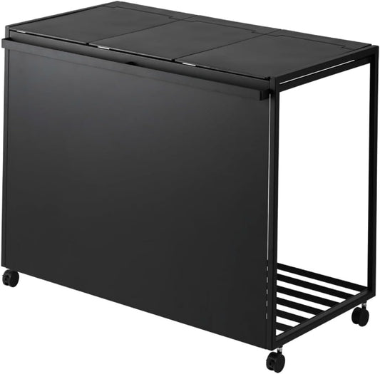 Yamazaki 1823 TOWER 3~Compartment Trash Can with Casters, black, Steel/Polypropylene/Nylon, 76 x 44 x 60 cm