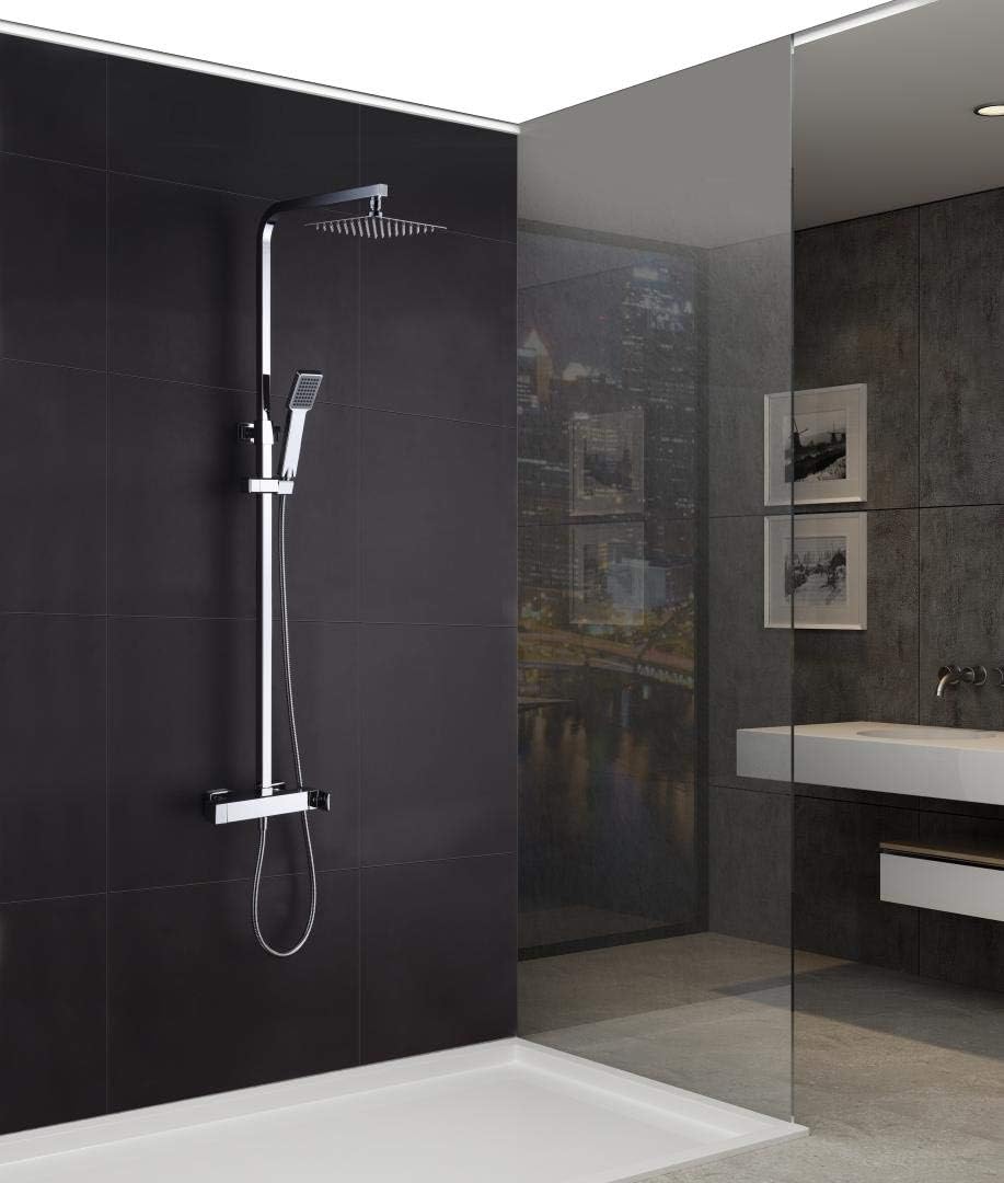 Verstelbare Douche-Rail – Douche-Stang – Regendouche – Douchekop – Handdouche – Vierkante 20 cm Douchekop – Verstelbare Lengte 87-133 cm – Messing Met Chroomafwerking