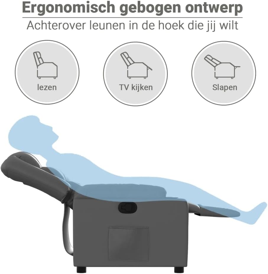 vidaXL Fauteuil verstelbaar kunstleer grijs, relaxfauteuil, relaxstoel, armstoel, leunstoel, luie stoel, tv stoel, standenstoel, fauteuil stoel
