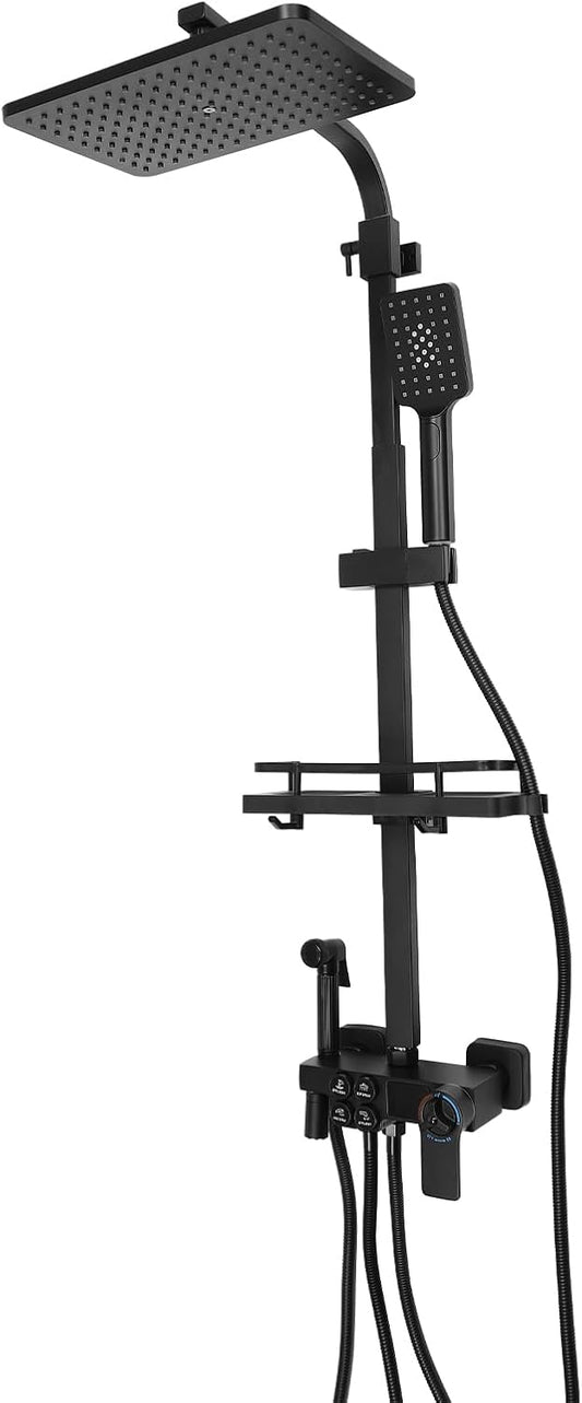 Thermostatisch Douchesysteem – Douche Set – Regendouche – Handdouche – Inbouw Douche – LCD Display – Verstelbare Hoogte 60-112 cm – Roestvrij Staal & Keramische Kraan