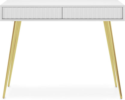 Selsey Make-uptafel make-uptafel kaptafel cosmeticatafel 104 cm met 2 laden Bello wit gouden poten