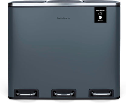Les Collectors Stainless Steel Sorting Trash N°984, Dark Grey, Capacity 60 L, Resistant, Kitchen, 2 Removable Inner Buckets, Recycling, Waste Selective Sorting, Soft-Close Lid
