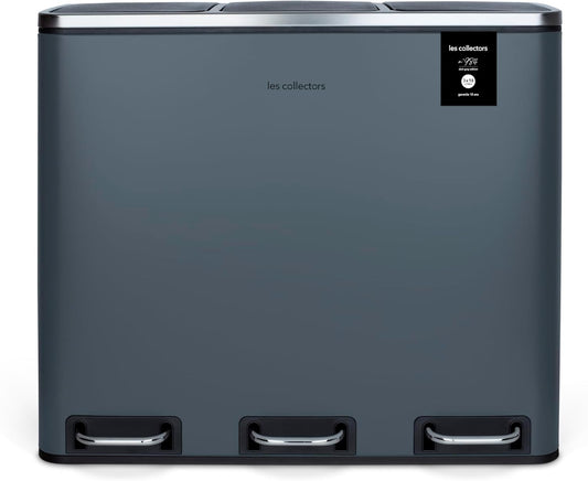 Les Collectors Stainless Steel Sorting Trash N°984, Dark Grey, Capacity 60 L, Resistant, Kitchen, 2 Removable Inner Buckets, Recycling, Waste Selective Sorting, Soft-Close Lid