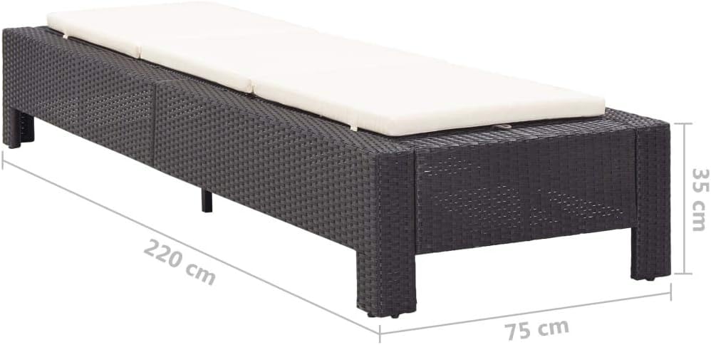 Tidyard Polyrattan sun bed black garden rattan folding rattan sun bed outdoor sun bed 220 x 75 x 35 cm - QUORE