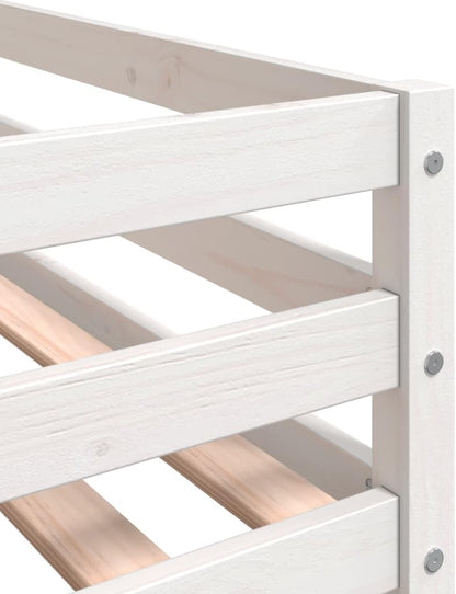 vidaXL Kinderhoogslaper met ladder 90x200 cm massief grenenhout wit, kinderbedframe, peuterbed, junior bed, kinderbed, peuter bed, halfhoogslaper