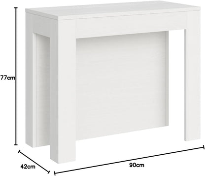 Uittrekbare console Cayman wit essenhout 4 verlengingen 62 cm