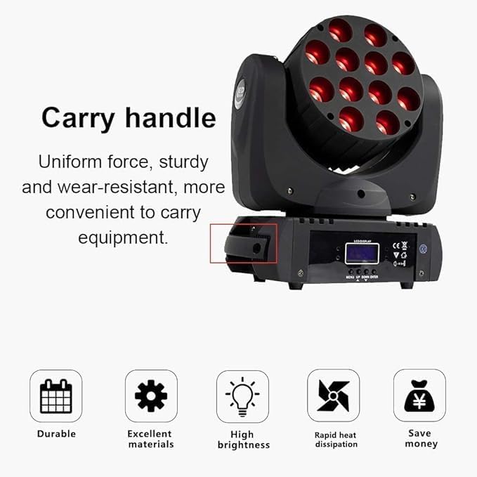 SHEHDS Bewegende Hoofd Lichtstraal Wassen LED 12x12W RGBW 4in1 DJ Lichten Verlichting Professionele 9/16 Kanalen DMX512 Geluid Geactiveerd Strobe Effect Podium Lichten voor Kerst Evenementen