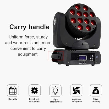 SHEHDS Bewegende Hoofd Lichtstraal Wassen LED 12x12W RGBW 4in1 DJ Lichten Verlichting Professionele 9/16 Kanalen DMX512 Geluid Geactiveerd Strobe Effect Podium Lichten voor Kerst Evenementen