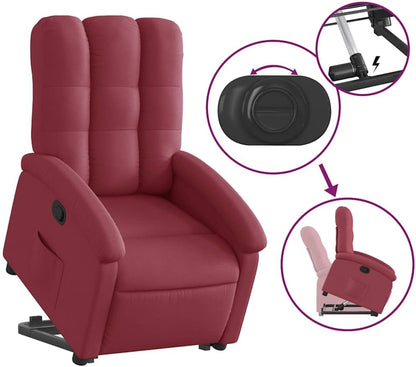 Relaxstoel Met Opstahulp – Electrische stoel – Tv-Stoel – Ligstoel – Relaxfauteuil – Wijnrood – Stofbekleding – Handmatige ligfunctie – Maximaal 135° verstelbaar