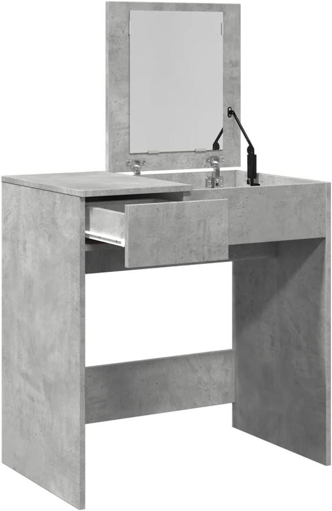 Kaptafel – Make-uptafel – Kap Tafel – Make Up Tafel – Toilettafel – Betongrijs – Stevig Bewerkte Hout – Compact 73x46,5x120 cm