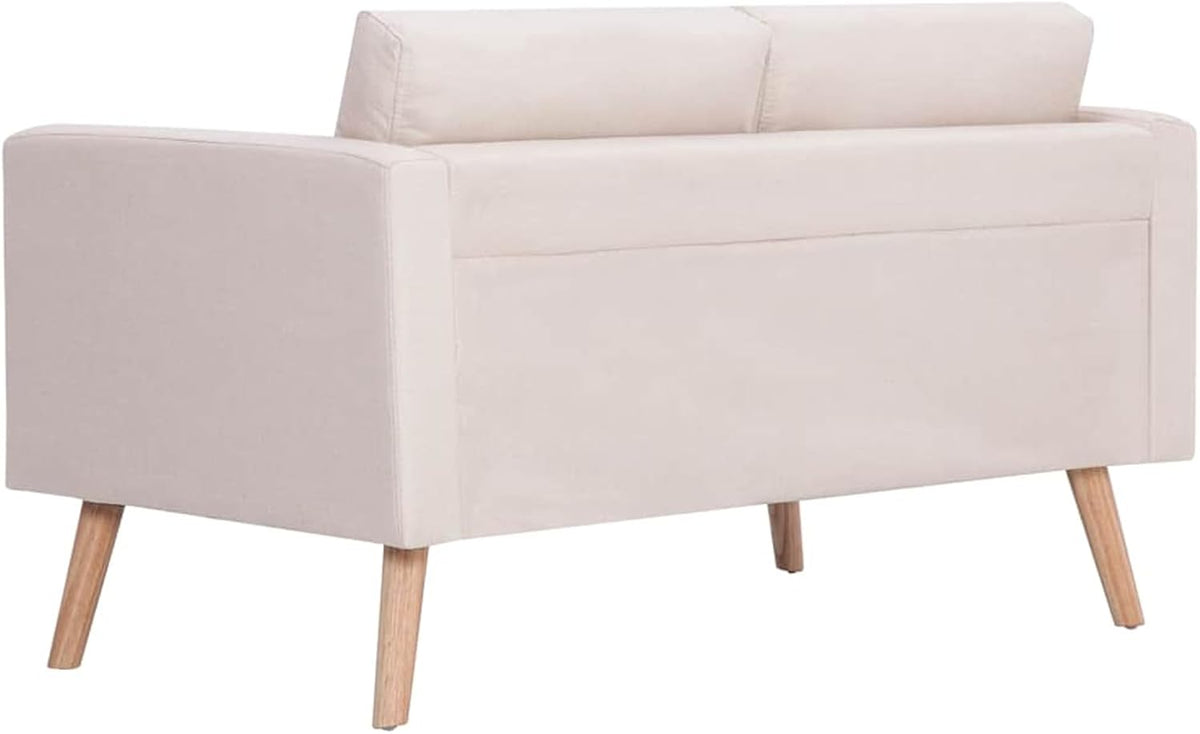 Gecheer 2 Seater Sofa with Seat Cushion, Upholstered Sofa for Living Room, Office, Bed, Lounge, Sofa Bed, Wooden Frame and Fabric, 116 x 70 x 73 cm, Cream White - QUORE