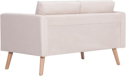 Gecheer 2 Seater Sofa with Seat Cushion, Upholstered Sofa for Living Room, Office, Bed, Lounge, Sofa Bed, Wooden Frame and Fabric, 116 x 70 x 73 cm, Cream White - QUORE