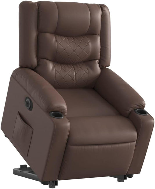 Zit-Sta Stoel Elektrisch – Sta-op Stoel – Relaxfauteuil – Verstelbare Stoel – Elektrische Relaxstoel – Kunstleer Bruin – Automatische Rug- en Voetensteun – Max 110 kg
