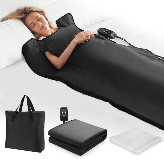 Infrarood saunadeken voor ontgifting, infrarood sauna voor thuis detox ontspanning, draagbare sauna infrarood deken met mouwen, 45-80 °C, 30-60 minuten timer (zwart)