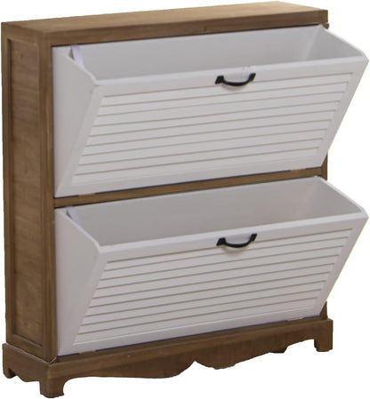 DRW Schoenenkast met 2 deuren van paulownia-hout in natuur en wit, 76 x 22 x 93 cm