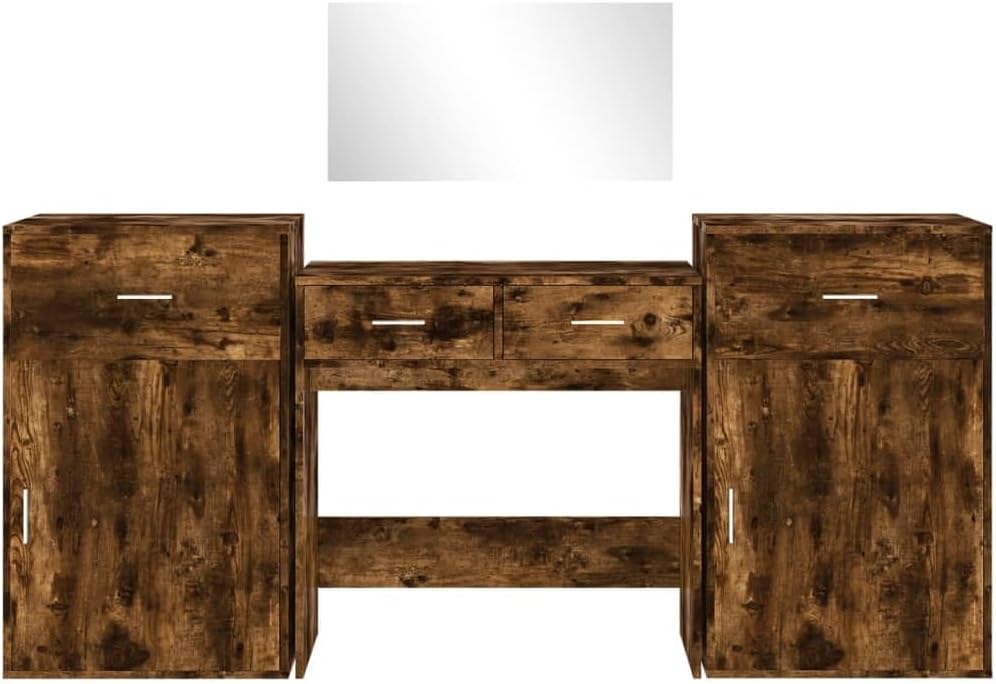 4-Piece Dressing Table Set, Dressing Table with Mirror, Dressing Table, Dressing Table, Dressing Table, Dressing Table, Dressing Table with Storage Space for Bedroom, Oak Wood-Based Oak - QUORE