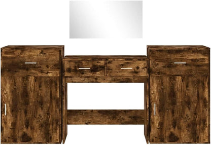 4-Piece Dressing Table Set, Dressing Table with Mirror, Dressing Table, Dressing Table, Dressing Table, Dressing Table, Dressing Table with Storage Space for Bedroom, Oak Wood-Based Oak - QUORE