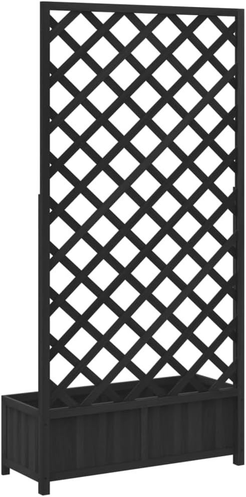 Flower Box with Black Trellis Made of Solid Pine Wood for Climbing Plants, Flower Box for Garden and Patio with Integrated Stand for Roses and Vines, Durable Structure - QUORE