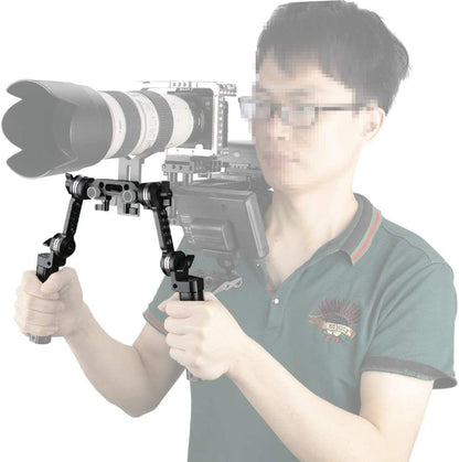 Rozet handgreep kit – Camera handgreep – Camera rig handvat – Schouderrig handvat – Grip voor videorig – Met verlengarm en 15 mm staafklem – 145 mm handgreep van aluminiumlegering